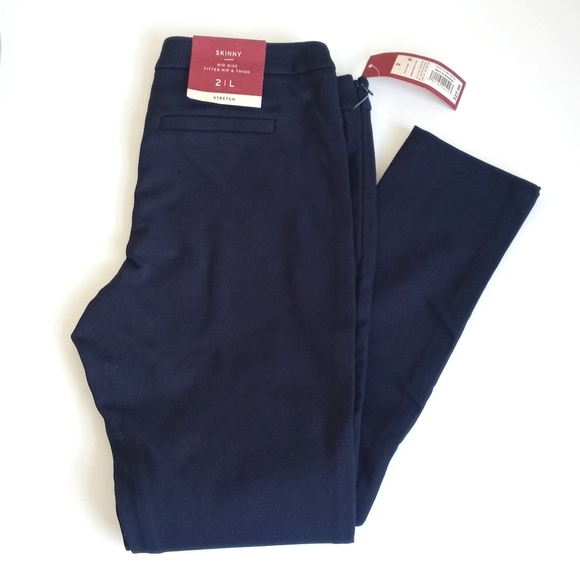Merona Navy Blue Mid Rise Skinny Straight Pants Rayon Nylon Blend 2L (Stretch) - Picture 6 of 15